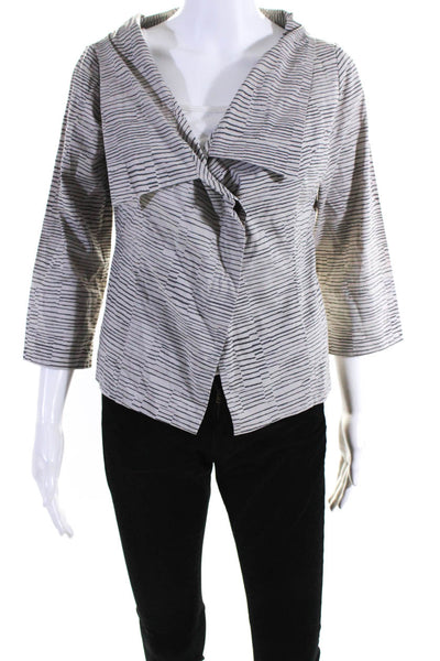 Matthildur Womens Cotton Striped Print Asymmetrical Buttoned Blazer Beige Size P
