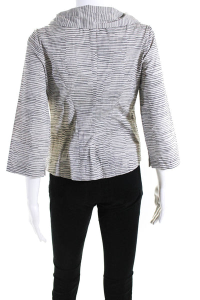 Matthildur Womens Cotton Striped Print Asymmetrical Buttoned Blazer Beige Size P