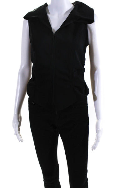 Porto Womens Darted Collared Zipped Sleeveless Ruched Cropped Top Black Size 0