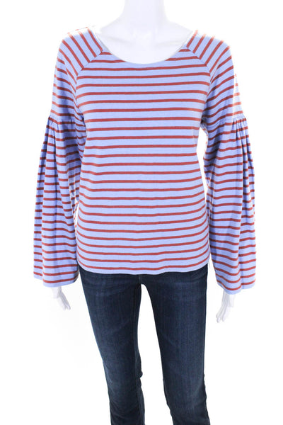 Madewell Womens Striped Long Sleeves Blouse Blue Red Cotton Size Small