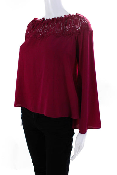 Intermix Women's Satin Embroidered Off Shoulder Blouse Purple Size M