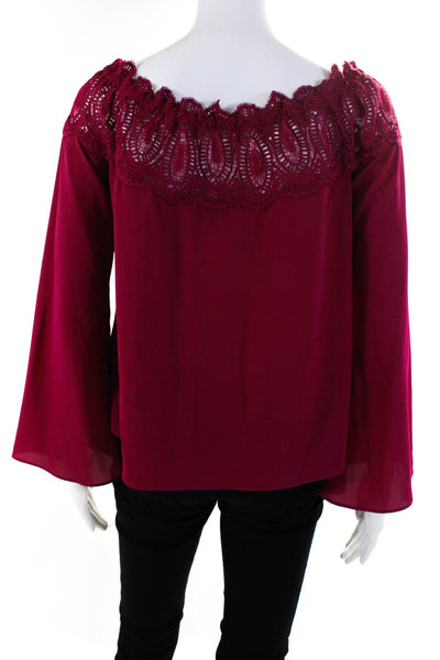 Intermix Women's Satin Embroidered Off Shoulder Blouse Purple Size M