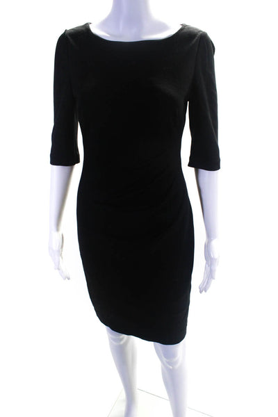 Trina Turk Womens Boat Neck Half Sleeve Ruched Waist Pencil Dress Black Size S