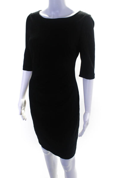 Trina Turk Womens Boat Neck Half Sleeve Ruched Waist Pencil Dress Black Size S