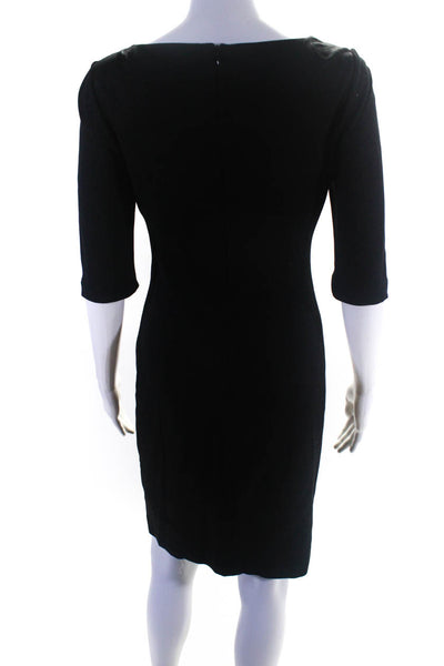 Trina Turk Womens Boat Neck Half Sleeve Ruched Waist Pencil Dress Black Size S