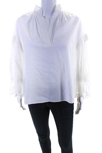 By Malene Birger Womens Cotton Textured Long Sleeve Blouse Top White Size EUR32