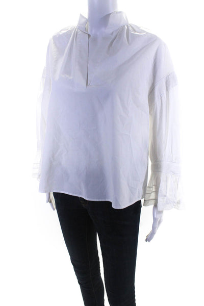 By Malene Birger Womens Cotton Textured Long Sleeve Blouse Top White Size EUR32