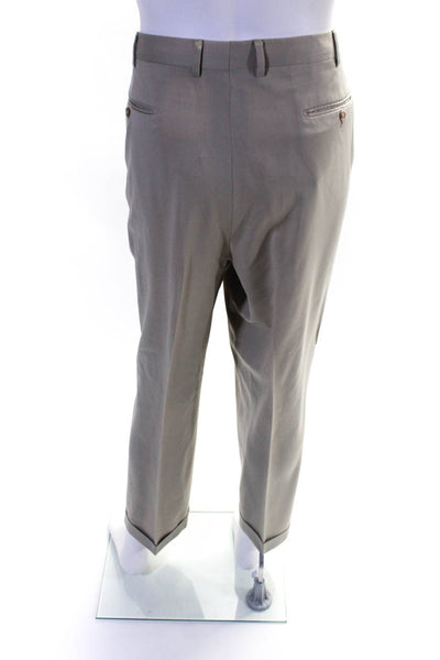 Ermenegildo Zegna Mens Wool Pleated Buttoned Straight Leg Pants Tan Size EUR40