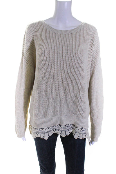 Pins and Needles Womens Lace Trim Medium Knit Pullover Sweater Beige Size M