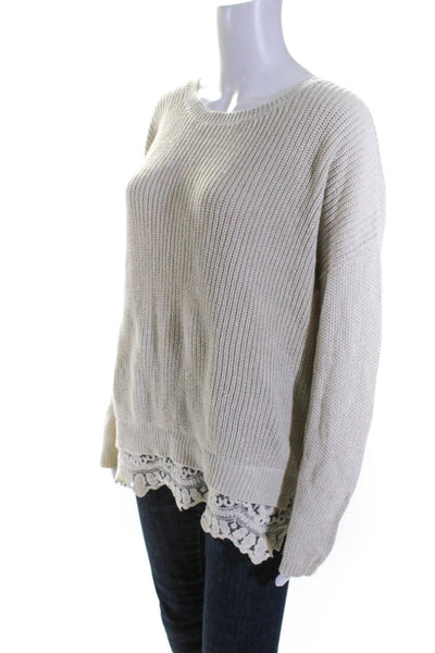 Pins and Needles Womens Lace Trim Medium Knit Pullover Sweater Beige Size M