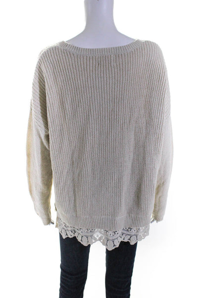 Pins and Needles Womens Lace Trim Medium Knit Pullover Sweater Beige Size M