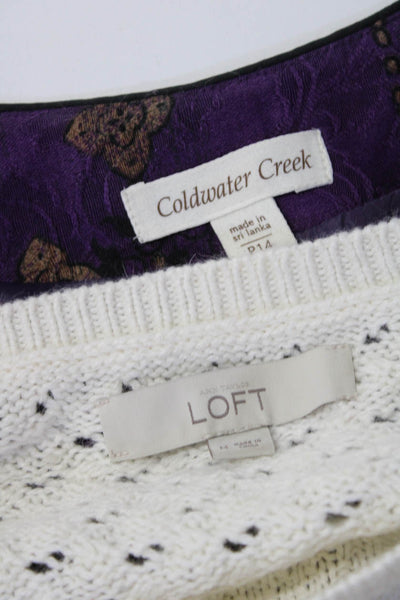 Ann Taylor Loft Coldwater Creek Womens Sweater Top White Purple Size M P14 Lot 2