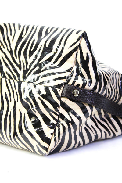 Kate Spade New York Womens Zebra Print Canvas Tied Top Handle Handbag Tan Black