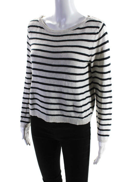 Theory Womens Striped Zipper Detail Round Neck Pullover Sweater Gray Size S