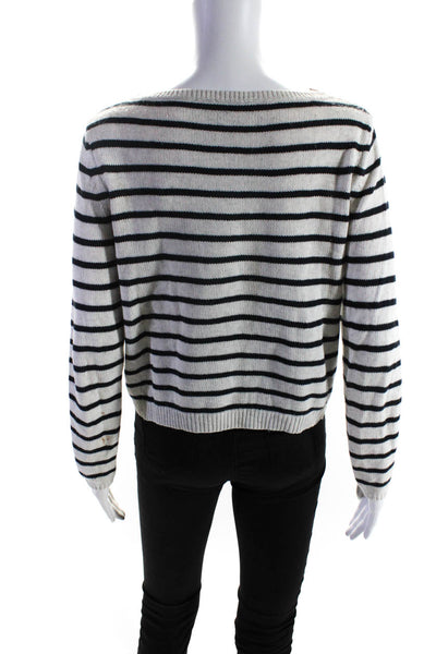 Theory Womens Striped Zipper Detail Round Neck Pullover Sweater Gray Size S