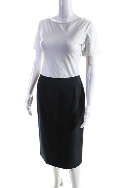 Rinascente Women's Wool Back Slit Pencil Midi Skirt Navy Size 6