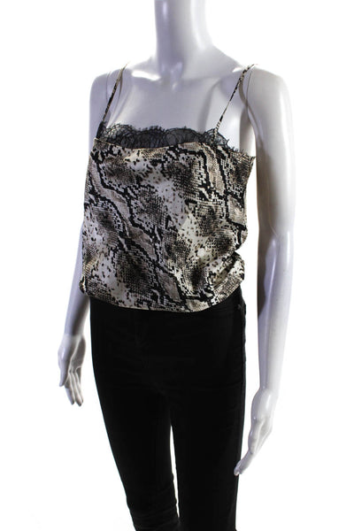 Cami NYC Women's Silk lace Trim Snakeskin Print Cami Bodysuit Brown Size S