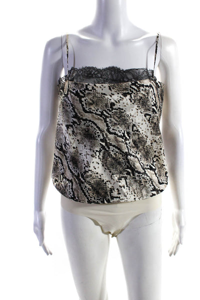 Cami NYC Women's Silk lace Trim Snakeskin Print Cami Bodysuit Brown Size S