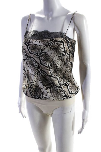 Cami NYC Women's Silk lace Trim Snakeskin Print Cami Bodysuit Brown Size S