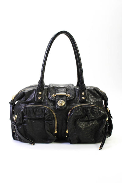 Botkier Womens Black Reptile Skin Print Double Pockets Zip Shoulder Bag Handbag