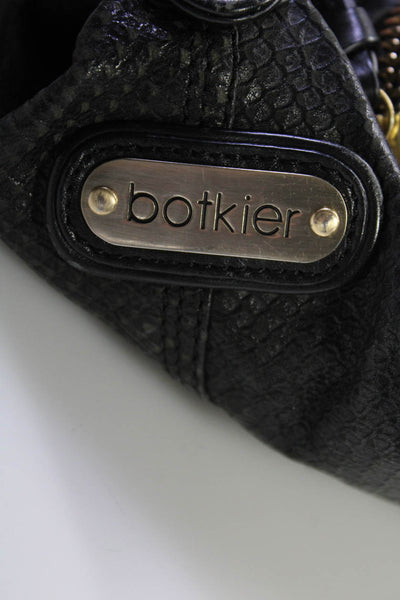 Botkier Womens Black Reptile Skin Print Double Pockets Zip Shoulder Bag Handbag
