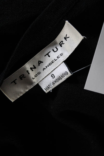 Trina Turk Womens V-Neck Cap Short Sleeve Ribbed Textured T-Shirt Black Size S