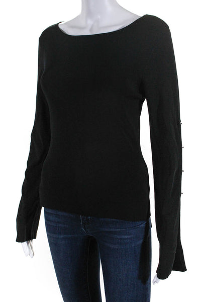 Karen Millen Womens Round Neck Clasp Lock Long Sleeve Blouse Top Black Size 2