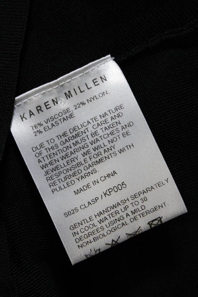 Karen Millen Womens Round Neck Clasp Lock Long Sleeve Blouse Top Black Size 2