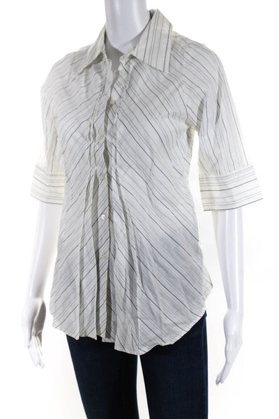 Sportmax Womens Cotton Striped Print Buttoned-Up Collared Flare Top White Size 6