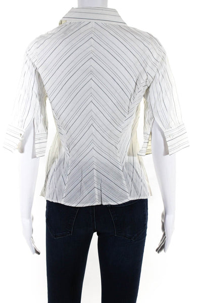 Sportmax Womens Cotton Striped Print Buttoned-Up Collared Flare Top White Size 6