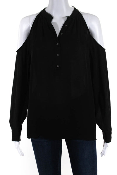 Artelier Nicole Miller Womens Silk Buttoned Cold Shoulder Blouse Black Size M