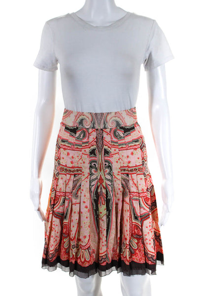 Elie Tahari Womens Cotton Paisley Print Pleated High Waist Skirt Pink Size 4