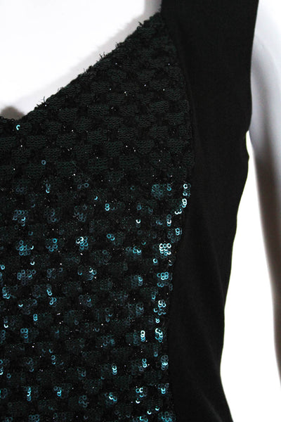 Elie Tahari Womens Patchwork Sequin Textured Back Zip Sheath Dress Black Size 2