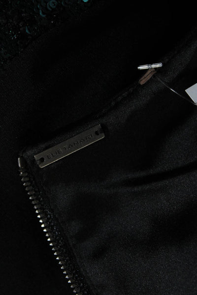 Elie Tahari Womens Patchwork Sequin Textured Back Zip Sheath Dress Black Size 2
