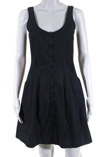 Theory Womens Cotton Buttoned Darted Pleated Sleeveless A-Line Dress Blue Size 4