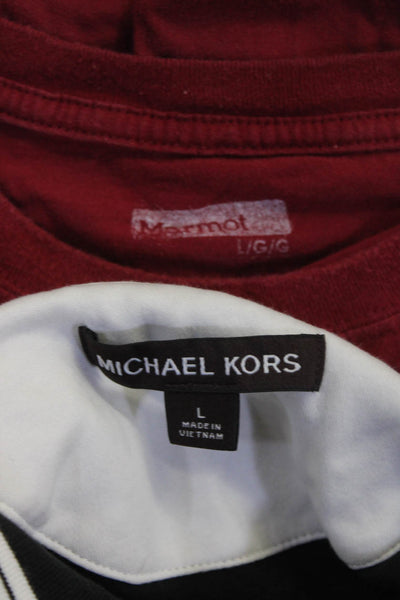 Michael Kors Marmot Mens Collared Striped Polo T Shirts Black Red Size L Lot 2