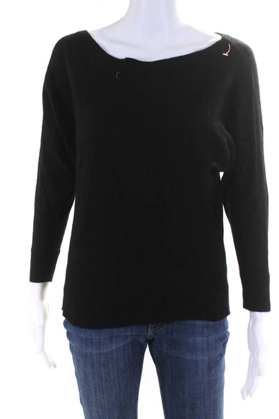 Magaschoni Womens Dolman Long Sleeved Boat Neck Pullover Sweater Black Size L