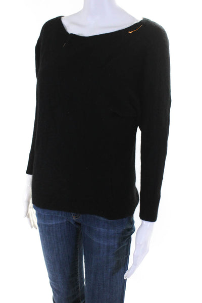 Magaschoni Womens Dolman Long Sleeved Boat Neck Pullover Sweater Black Size L