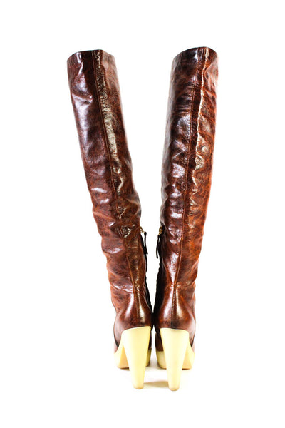 Giuseppe Zanotti Design Womens Leather Over The Knee High Boots Brown Size 35 5