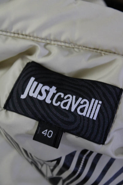 Just Cavalli Womens Full Zipper Puffer Jacket Beige Size EUR 40