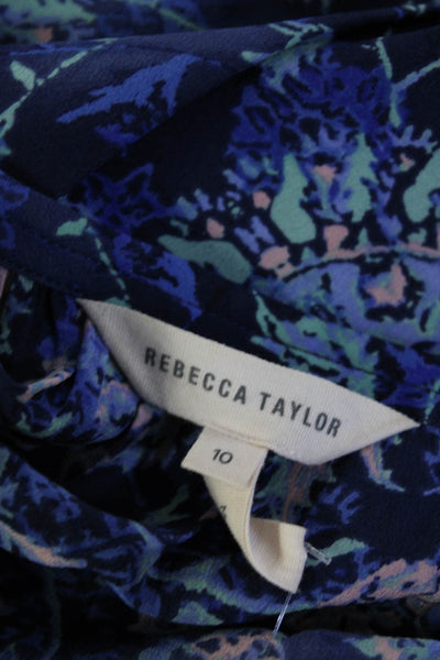 Rebecca Taylor Womens Paisley V Neck Sleeveless Blouson Dress Blue Pink Size10