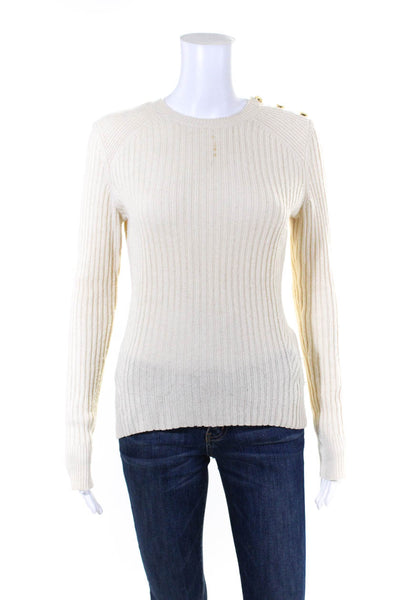 Intermix Womens Ribbed Square Neck Long Sleeve Pullover Sweater Beige Size S