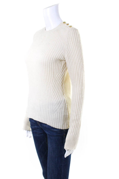 Intermix Womens Ribbed Square Neck Long Sleeve Pullover Sweater Beige Size S