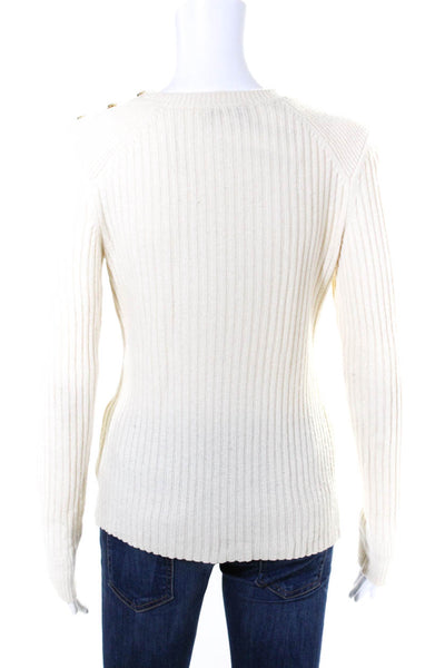 Intermix Womens Ribbed Square Neck Long Sleeve Pullover Sweater Beige Size S