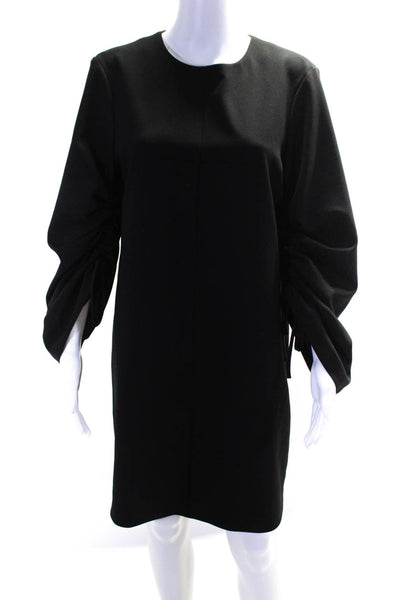 Tibi Womens Back Zipped Darted Round Neck Ruched Sleeve Dress Black Size 10