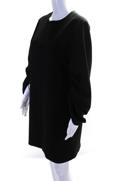 Tibi Womens Back Zipped Darted Round Neck Ruched Sleeve Dress Black Size 10