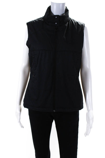 Lacoste Women's Mock Neck Hip Length Zip Up Vest Jacket Black Size 42