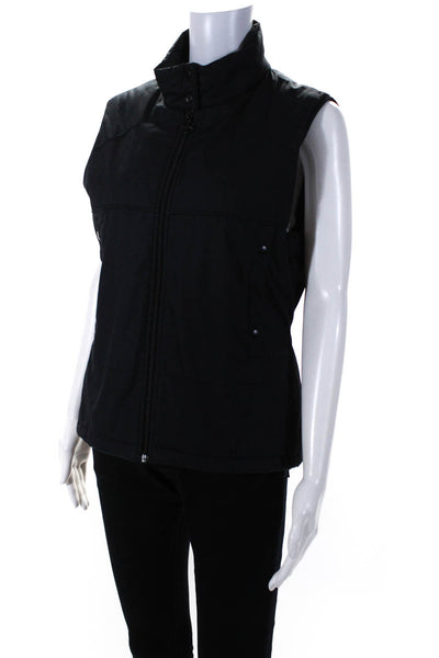 Lacoste Women's Mock Neck Hip Length Zip Up Vest Jacket Black Size 42