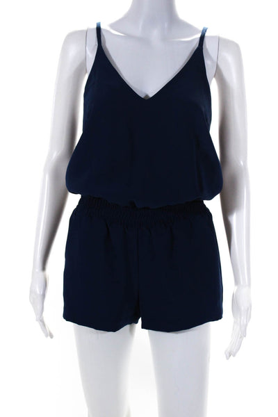 Amanda Uprichard Women's Spaghetti Strap V Neck Romper Blue Size P