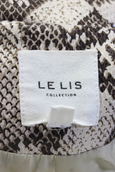 Le Lis Womens Snakeskin Print Biker Jacket Brown Size Small